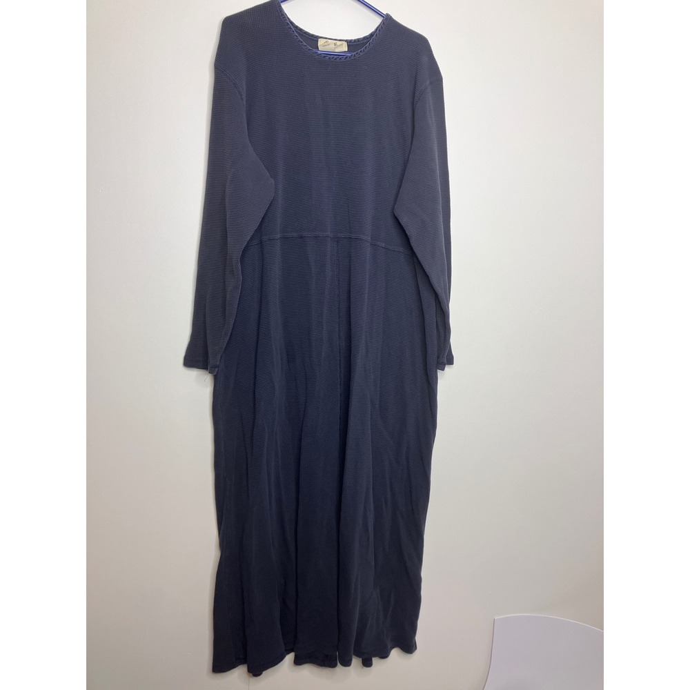 Eddie Bauer Maxi Dress Womens XL Tall Navy Blue Excellent Waffle Knit Thermal